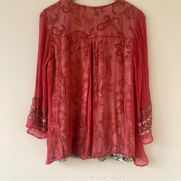 Soft Surroundings Tannon Embroidered Beaded Blouse Size Medium - Picture 7 of 9